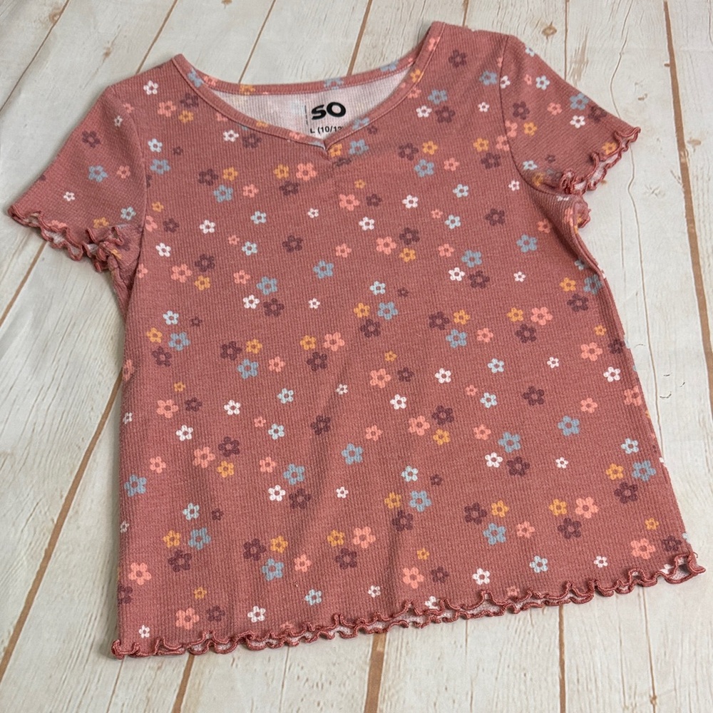 SO Pink Floral Ruffle Tee
